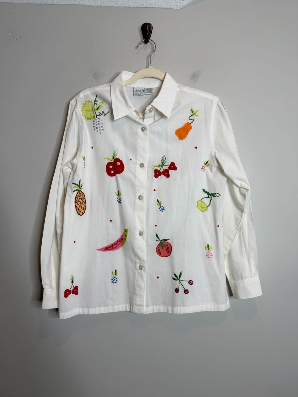 Vintage Farmers Market Fruit Embroidered Button Down Shirt Cottagecore Y2K S